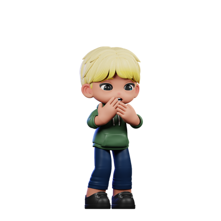 Cute Boy Giving Afraid Pose  3D Illustration