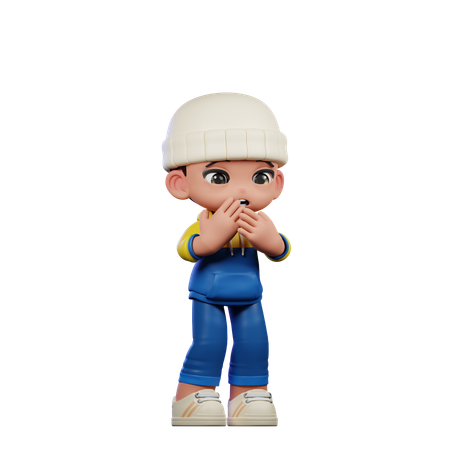 Cute Boy Giving Afraid Pose  3D Illustration