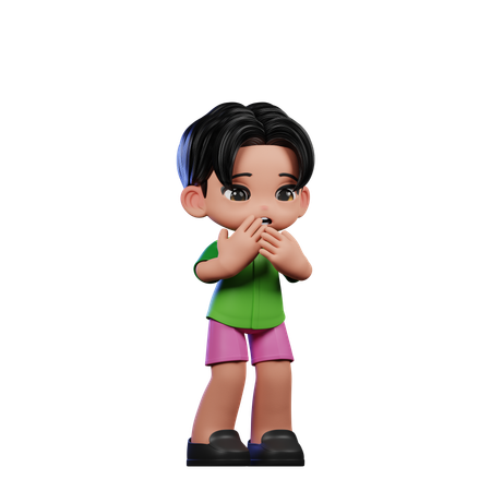 Cute Boy Giving Afraid Pose  3D Illustration