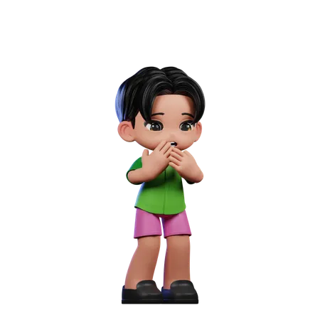 Cute Boy Giving Afraid Pose  3D Illustration