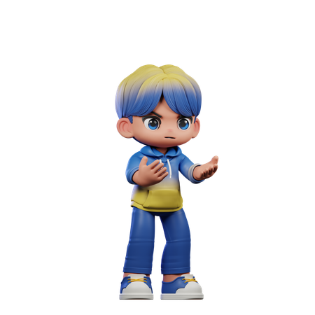 Cute Boy Giving Angry Pose  3D Illustration