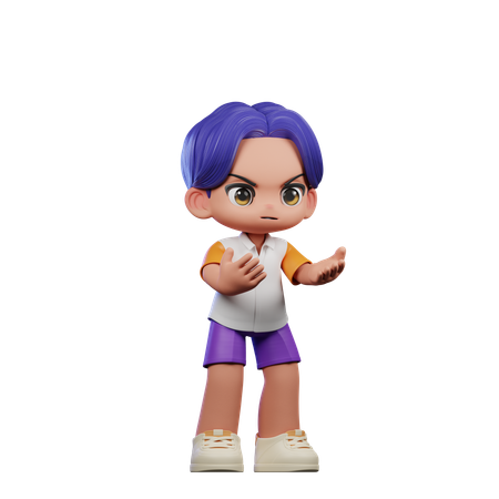 Cute Boy Giving Angry Pose  3D Illustration