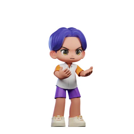 Cute Boy Giving Angry Pose  3D Illustration