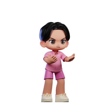 Cute Boy Giving Angry Pose  3D Illustration