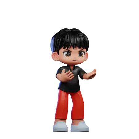 Cute Boy Giving Angry Pose  3D Illustration