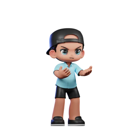 Cute Boy Giving Angry Pose  3D Illustration