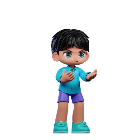 Cute Boy Giving Angry Pose  3D Illustration