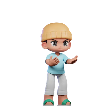 Cute Boy Giving Angry Pose  3D Illustration