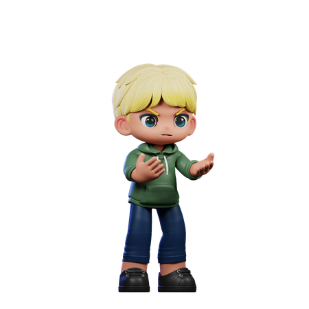 Cute Boy Giving Angry Pose  3D Illustration