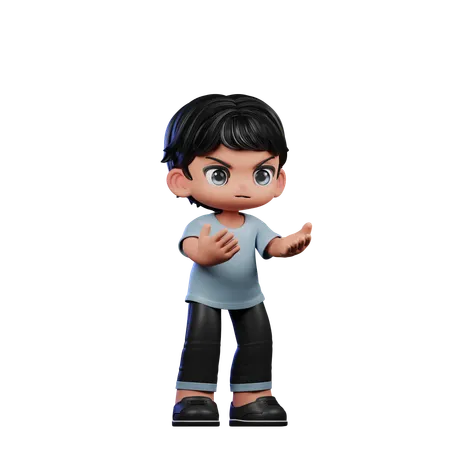 Cute Boy Giving Angry Pose  3D Illustration