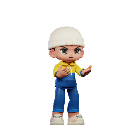 Cute Boy Giving Angry Pose  3D Illustration