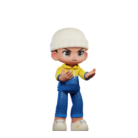 Cute Boy Giving Angry Pose  3D Illustration