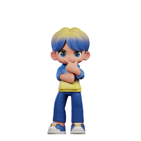 Cute Boy Giving Curious Pose  3D Illustration