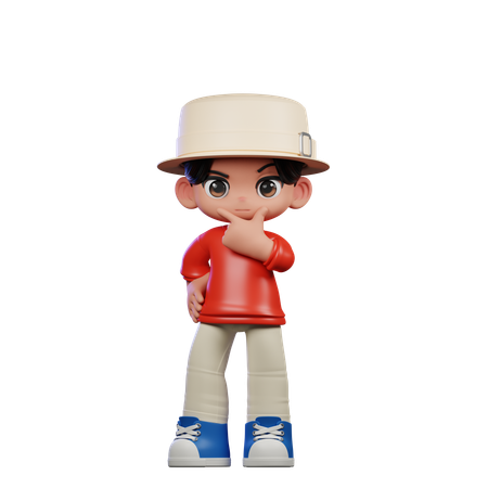 Cute Boy Giving Curious Pose  3D Illustration