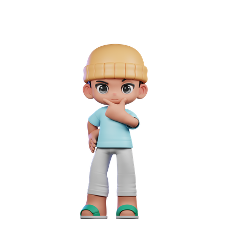 Cute Boy Giving Curious Pose  3D Illustration