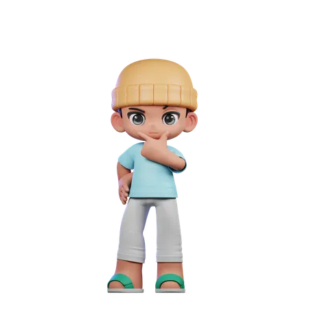 Cute Boy Giving Curious Pose  3D Illustration