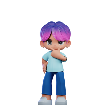 Cute Boy Giving Curious Pose  3D Illustration