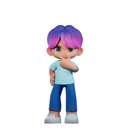 Cute Boy Giving Curious Pose  3D Illustration