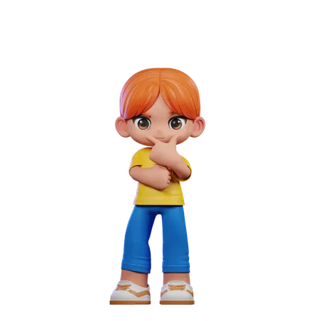 Cute Boy Giving Curious Pose  3D Illustration