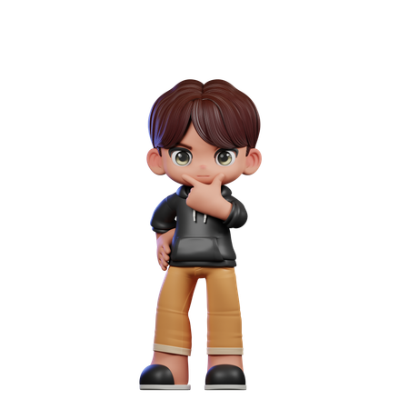 Cute Boy Giving Curious Pose  3D Illustration