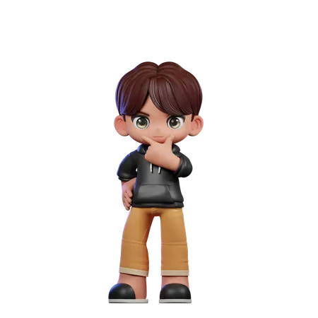 Cute Boy Giving Curious Pose  3D Illustration