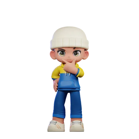 Cute Boy Giving Curious Pose  3D Illustration