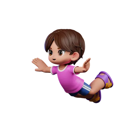 Cute Boy Giving Falling Pose  3D Illustration