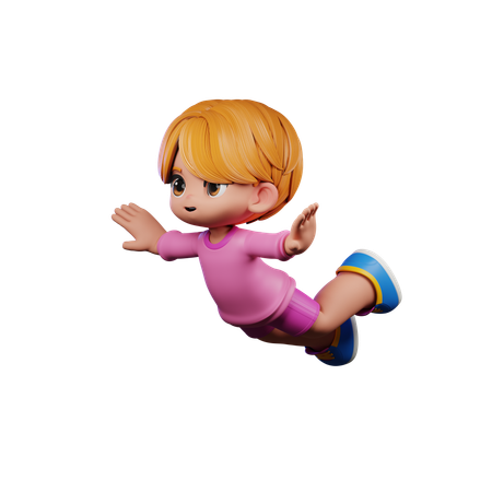 Cute Boy Giving Falling Pose  3D Illustration