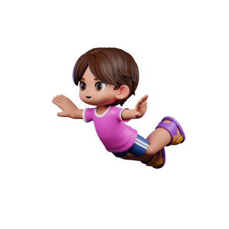 Cute Boy Giving Falling Pose  3D Illustration