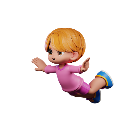 Cute Boy Giving Falling Pose  3D Illustration