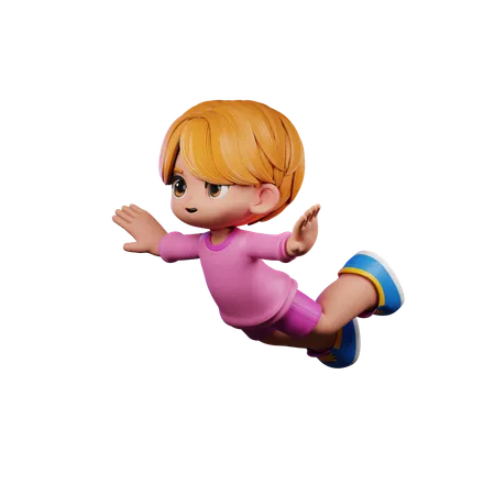 Cute Boy Giving Falling Pose  3D Illustration