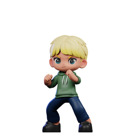 Cute Boy Giving Fight Pose  3D Illustration