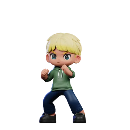 Cute Boy Giving Fight Pose  3D Illustration