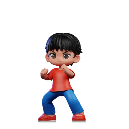 Cute Boy Giving Fightingpose  3D Illustration