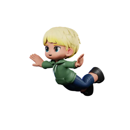 Cute Boy Giving Flying Pose  3D Illustration