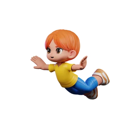 Cute Boy Giving Flying Pose  3D Illustration