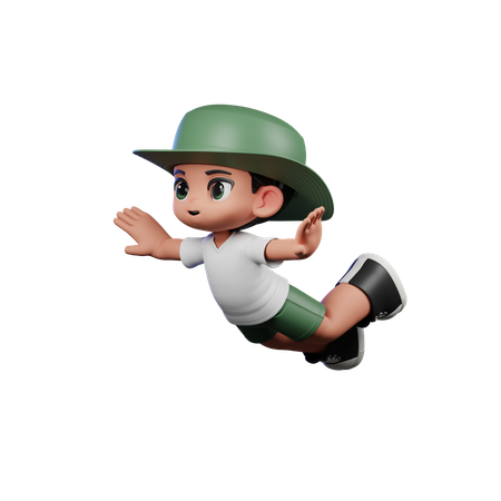 Cute Boy Giving Flying Pose  3D Illustration