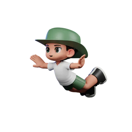 Cute Boy Giving Flying Pose  3D Illustration