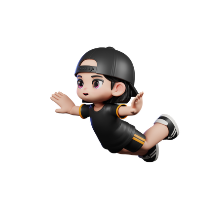 Cute Boy Giving Flying Pose  3D Illustration