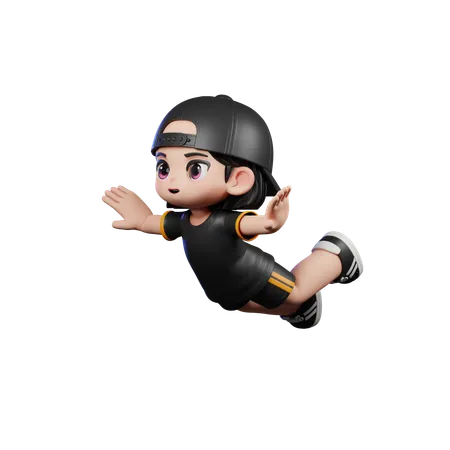 Cute Boy Giving Flying Pose  3D Illustration