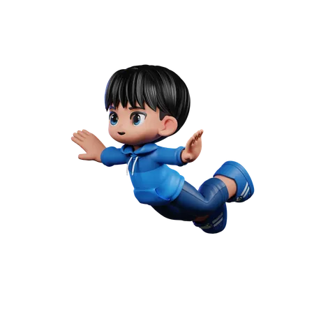 Cute Boy Giving Flying Pose  3D Illustration