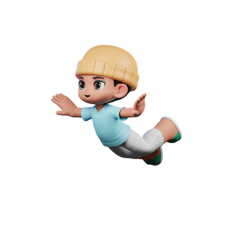 Cute Boy Giving Flying Pose  3D Illustration