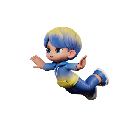 Cute Boy Giving Flying Pose  3D Illustration