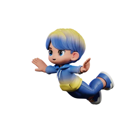 Cute Boy Giving Flying Pose  3D Illustration