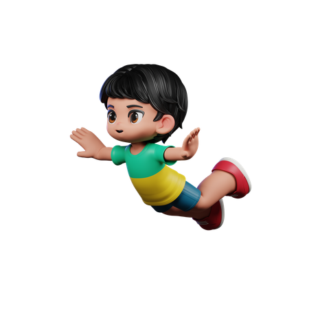 Cute Boy Giving Flying Pose  3D Illustration