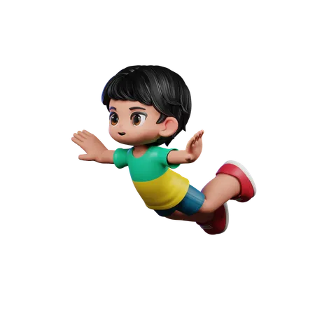 Cute Boy Giving Flying Pose  3D Illustration