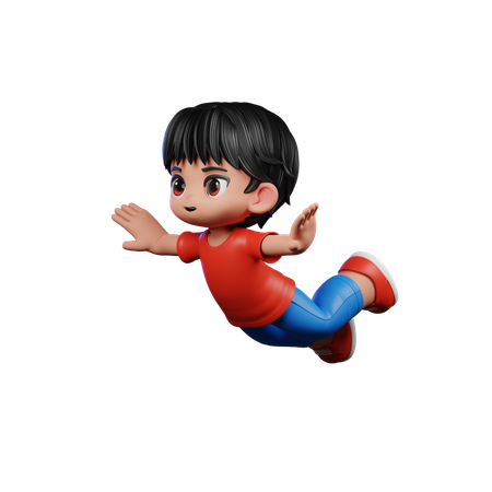 Cute Boy Giving Flying Pose  3D Illustration