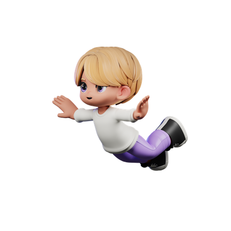 Cute Boy Giving Flying Pose  3D Illustration