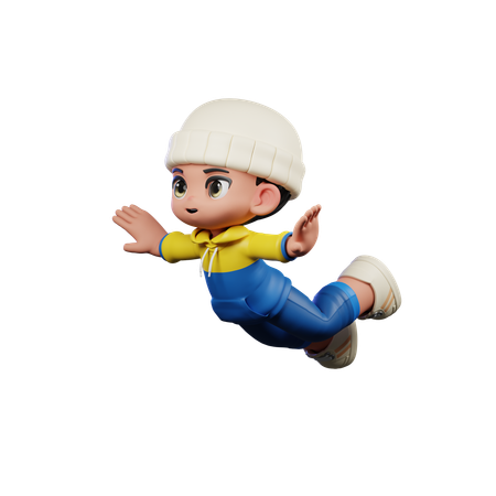 Cute Boy Giving Flying Pose  3D Illustration