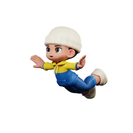 Cute Boy Giving Flying Pose  3D Illustration